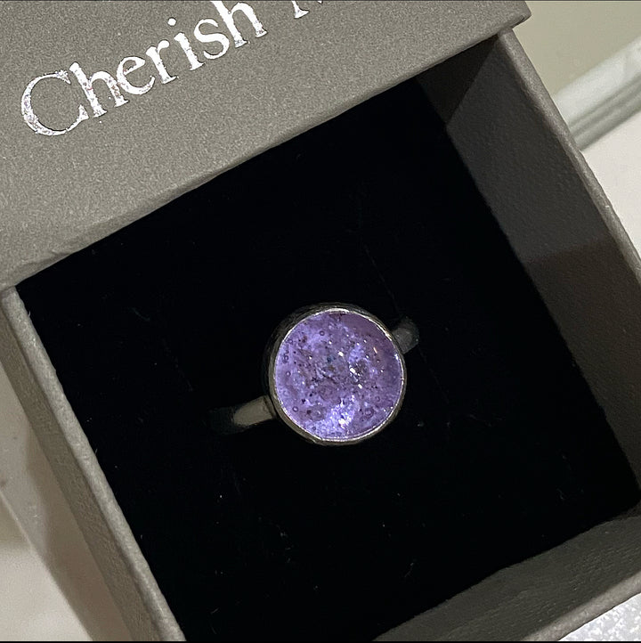 LOVELY IN LILAC ASHES IN GLASS RING