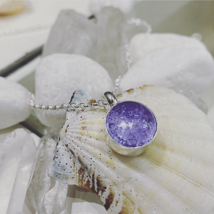 LOVELY IN LILAC ASHES IN GLASS NECKLACE